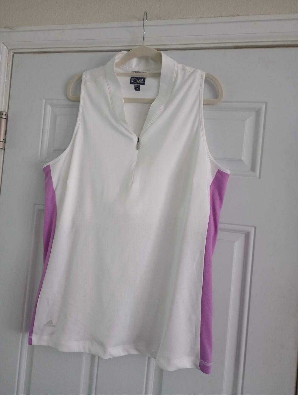 Adidas Golf Shirt Clima Cool White Purple Sleeveless 1/4 Zip Top Athletic Sz XL